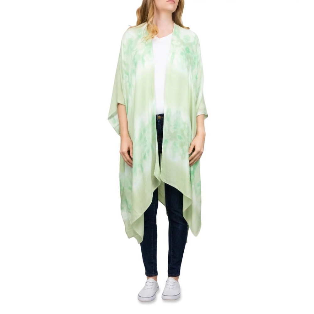 Time and Tru Women's Tie-Dye Duster Kimono Wrap S/M Soft Celadon